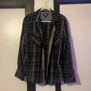 Rock & Republic Black Plaid Casual Shirt